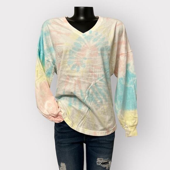 Spirit Jersey NEW Unisex XS/S/M Oversized Tie-Dye Top Long Sleeve Drop Shoulder - Picture 1 of 9